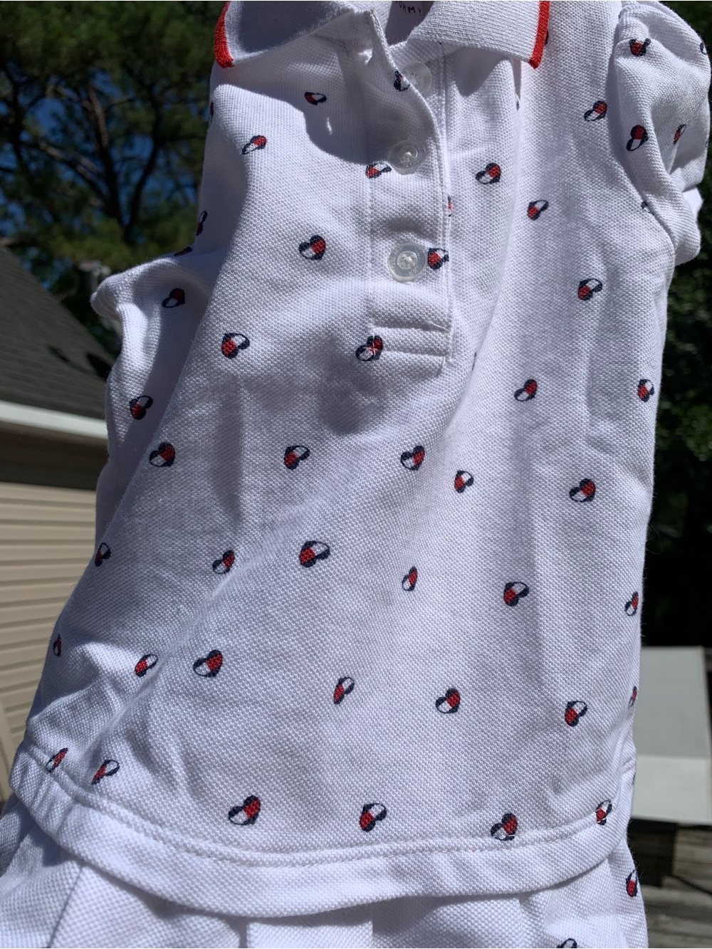 Girls Tommy Hilfiger White Polo Dress with Heart Pattern